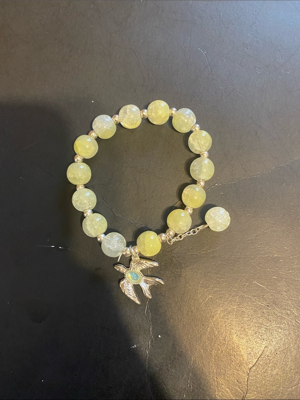 Yellow Beaded Bracelet with Bird Charm - Women Jewelry
